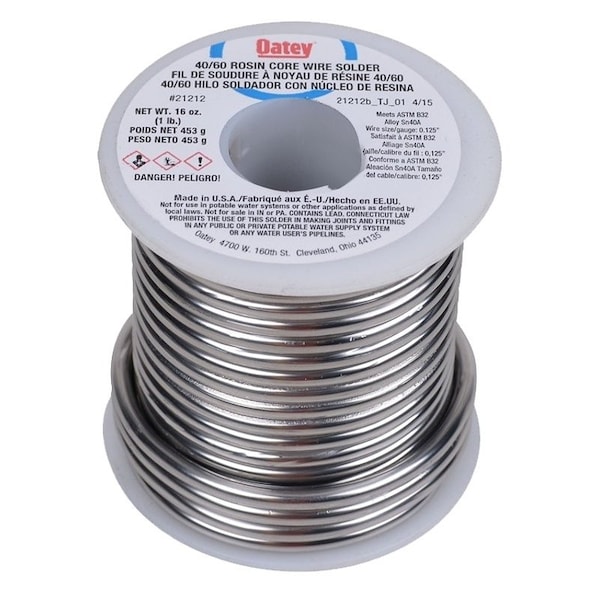 Oatey Rosin Core Solder, 1 lb, Solid, Silver, 361 to 460 deg F Melting Point 21212 - main