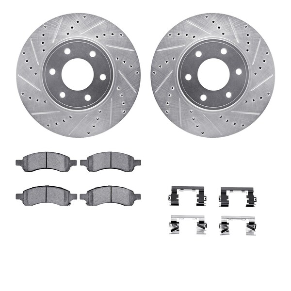 Dynamic Friction Co DFC Brake Rotor - Drilled & Slotted - Silver- Heavy Duty Brake Pad includes Hardware 7412-47014 - main