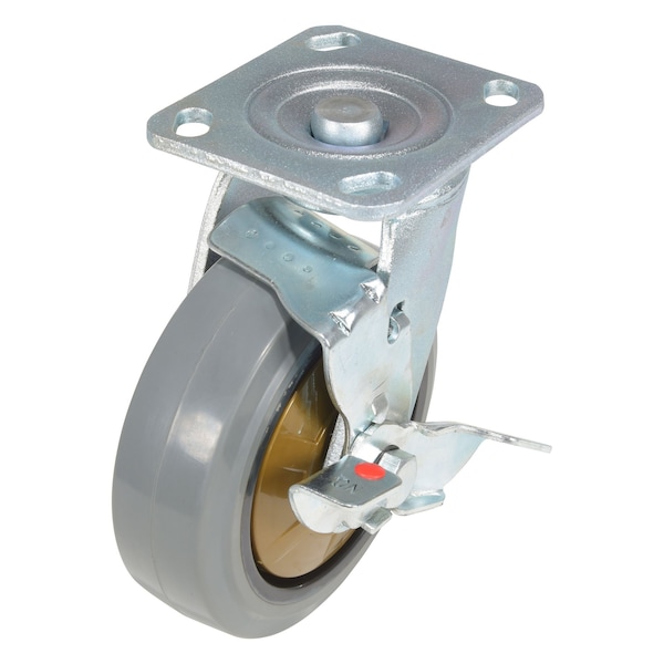 Vestil Rubber Swivel With Brake Caster 6 In. Diameter x 2 In. Width 771 Lb. Capacity Dark Gray/Gold CST-KSM-6X2MR-SWB - main