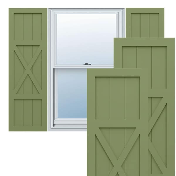 Ekena Millwork True Fit PVC Center X-Board Farmhouse Fixed Mount Shutters, Moss Green , 12W x 42H, PR TFP107FH12X042MG - main