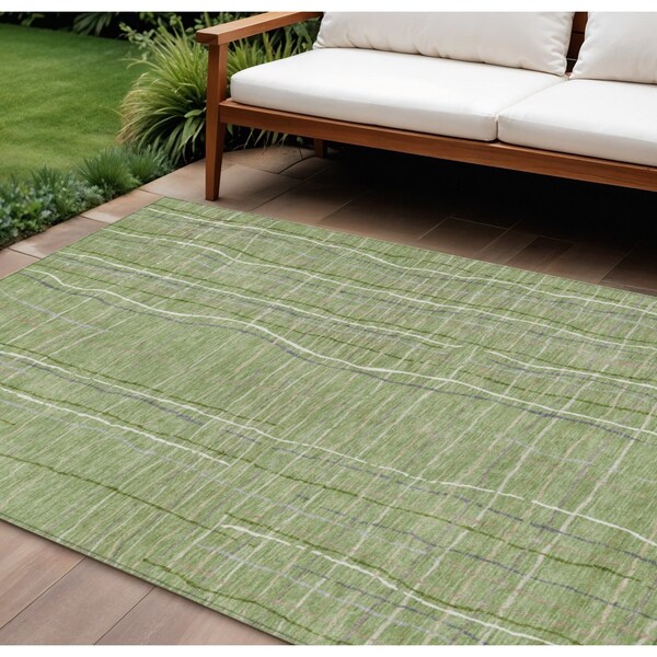 Homeroots 8' X 10' Green Ivory And Gray Striped Washable Indoor Outdoor Area Rug 597382 - main