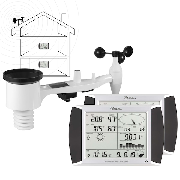 Pce Instruments Weather station with wind 0-50 m/s, outdoor temp -40-140 deg F, rainfall monitoring and USB output PCE-FWS 20N-1 - main
