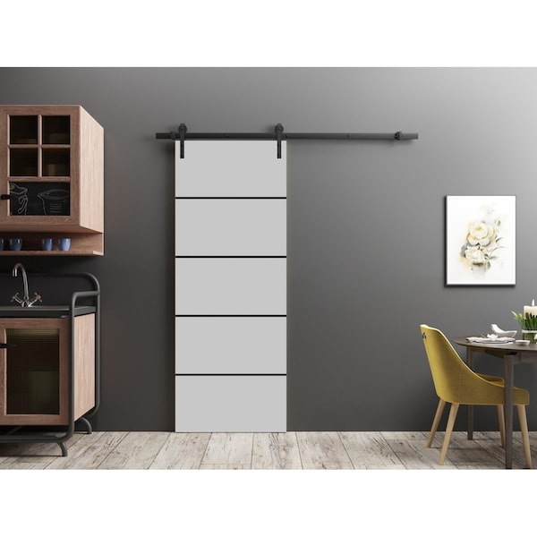 Sartodoors Sliding Barn Door with Hardware, Planum 0015 Matte Grey and Aluminum Strips, 6.6FT Rail Hangers Stu PLANUM0015BD-B-GRE-32 - main