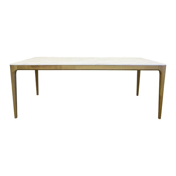 Homeroots 79" White and Oak Faux Marble and Wood Dining Table 716293 - main
