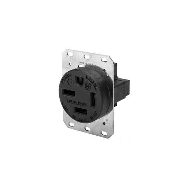 Hubbell Wiring 3-Pole 4-Wire 50A 250V AC 15-50R Industrial Receptacle, Black HBL8450A - main
