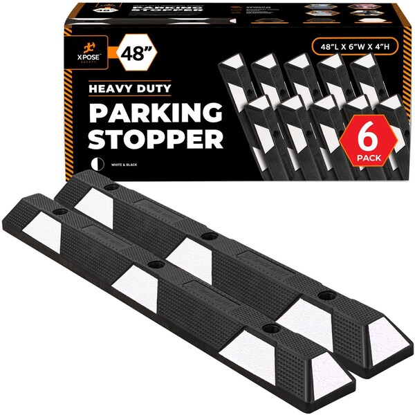 Xpose Safety Heavy Duty Rubber Block Stop 48in- Black/White Reflective, 6PK PBSW-4-6-X - main
