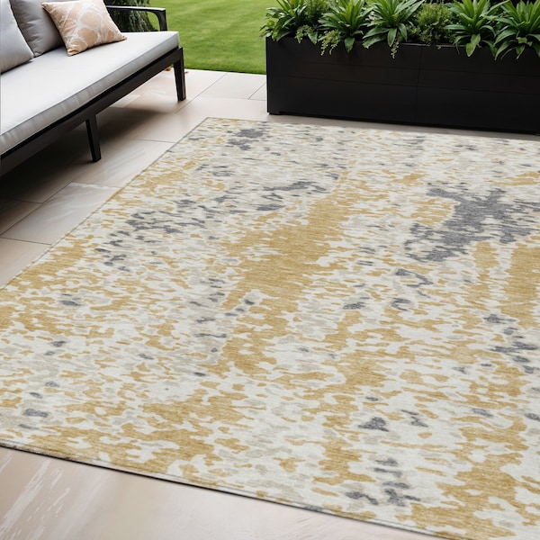 Homeroots 5' X 8' Gold And Ivory Abstract Washable Indoor Outdoor Area Rug 612612 - main