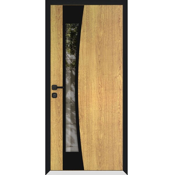 Vdomdoors Aluminum Door Cynex 6116 Black Entry Steel Metal Modern Painted W36xH80 Left Inswing CYNEX6116EXD-OAK-W36xH80-LH-I - main