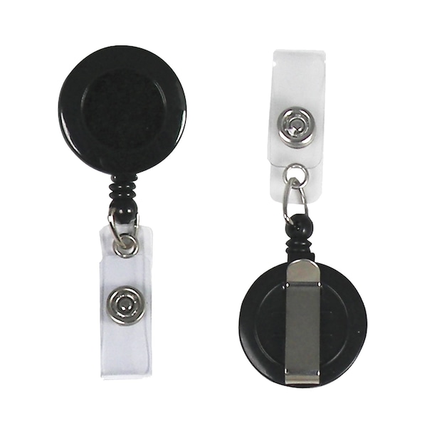 C-Line Products 30" Black Plastic Belt Clip with Snap-On ID Strap Retracting ID Card Reels, 25/BX 89221 - main