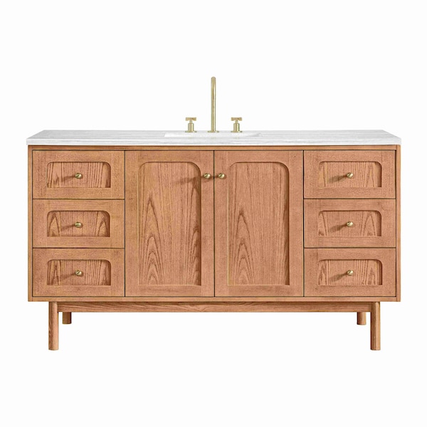 James Martin Vanities Laurent 60 in. Single Vanity, Light Natural Oak, w/ 3 CM Arctic Fall Solid Surface Top 545-V60S-LNO-3AF - main
