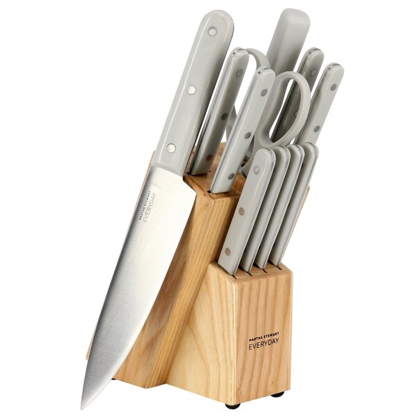 Martha Stewart Everyday 12 Piece Stainless Steel Cutlery and Wood Block Set in Light Grey 131724.12 - main