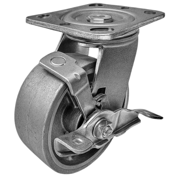 Hyw Products Heavy Duty Caster 5in Steel Wheel, Swivel with Brake 40-50S-A1-SS-TB - main