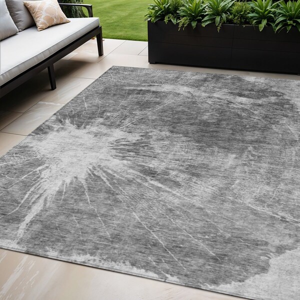 Homeroots 5' X 8' Gray Charcoal And Silver Abstract Washable Indoor Outdoor Area Rug 582951 - main