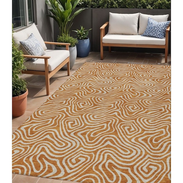 Homeroots 5' X 8' Copper And Beige Abstract Washable Indoor Outdoor Area Rug 599743 - main