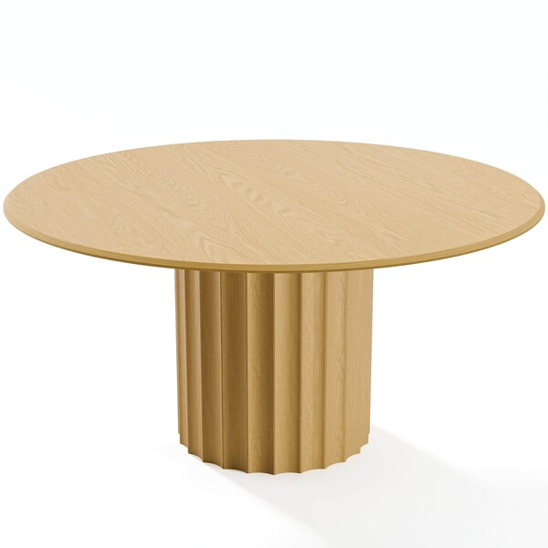 Homeroots 60" Brown Solid Wood Pedestal Base Round Top Dining Table 721005 - main