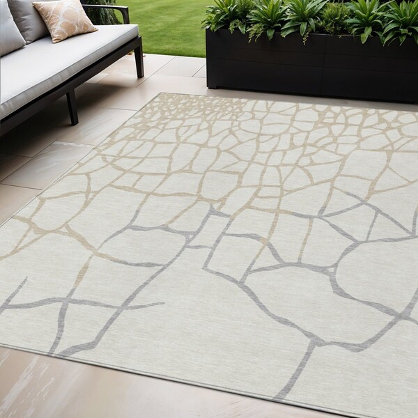 Homeroots 5' X 8' Ivory And Beige Abstract Washable Indoor Outdoor Area Rug 601135 - main