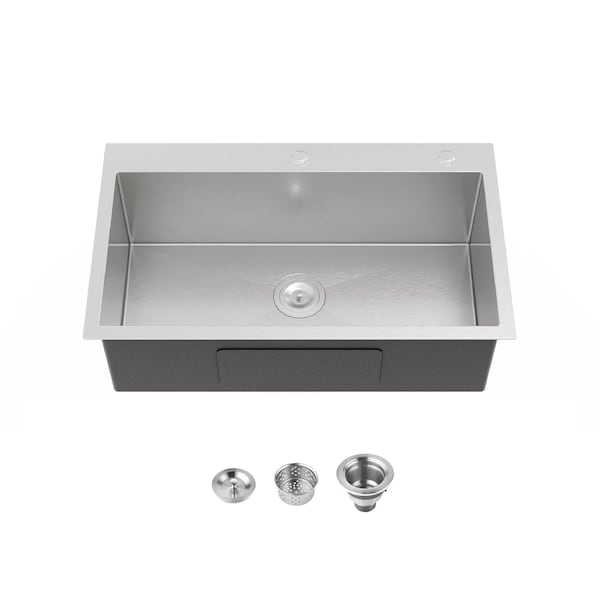 Wrightmaster 32 in. Drop-In Single Bowl 20 Gauge Silver Stainless Steel Kitchen Sink with Drain and Hook ZOR-BR02D-321908 - main