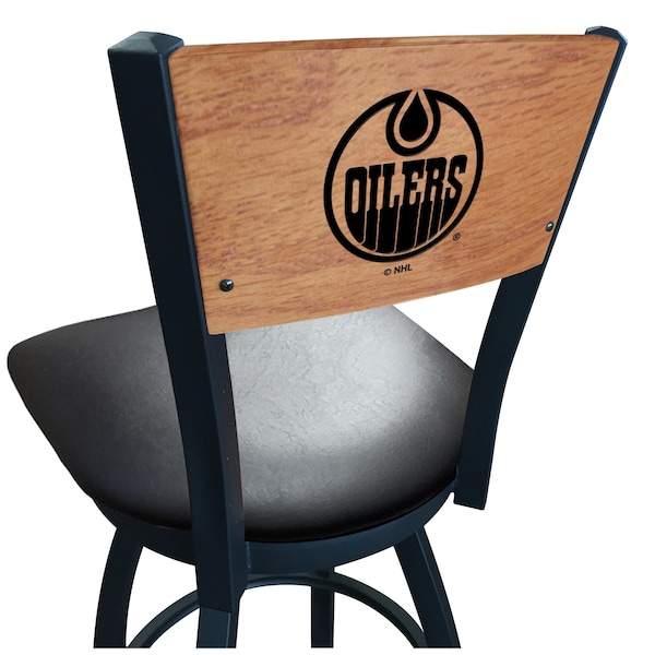 Holland Bar Stool Co 36" Blk Wrinkle Edmonton Oilers Swivel Bar Stool, Laser Engraved Back L03836BWMedMplAEdmOilBlkVinyl - main