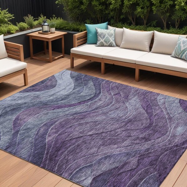 Homeroots 10' X 14' Purple And Gray Abstract Washable Indoor Outdoor Area Rug 618177 - main