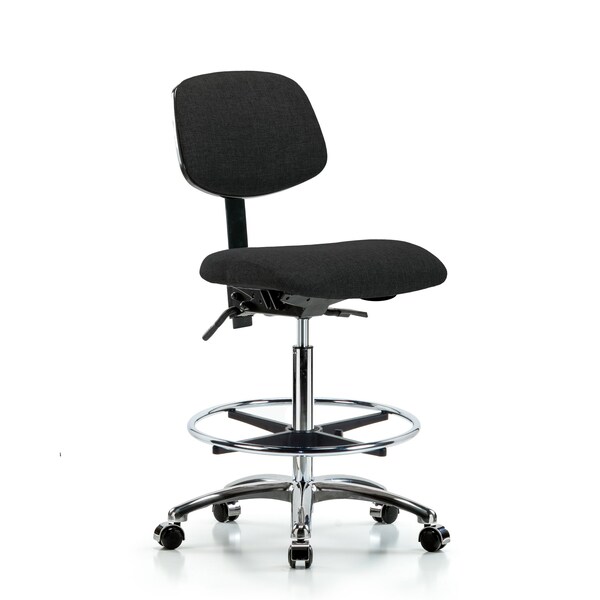 Blue Ridge Ergonomics Chair, Fabric, Hi Bench, Chr CF Casters, Blk, No Arms, 26" to 35-1/2" Height, Black BR-FHBCH-CR-T0-A0-CF-CC-F42 - main