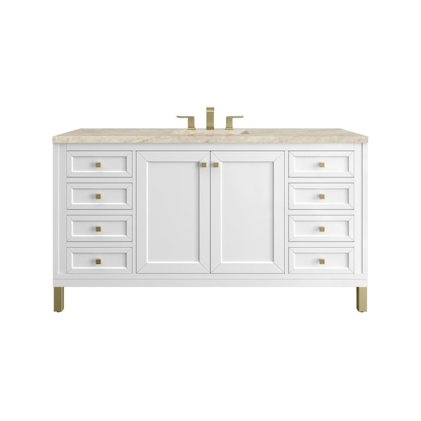 James Martin Vanities Chicago 60" Single Vanity, Glossy White, w/ 3 CM Tajnar Eclos Top w/FreePower Wireless Charger 503-V60S-GW-FTJR - main