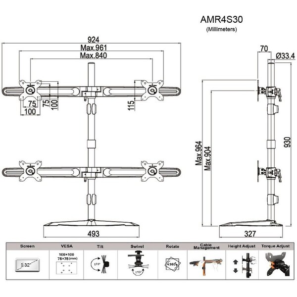 Amer QUAD MONITOR STAND MOUNT MAX 3 AMR4S30 - main