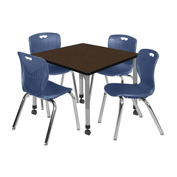 Regency Square Kee Mobile Adjustable Classroom Table W/ 4 Andy Chairs, 42 in W, 42 in L, Neo Walnut TB4242NWAPCGY40NV - main