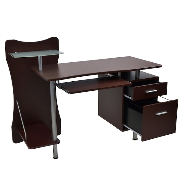 Homeroots 51" Chocolate Wood and Stainless Steel Computer Desk 723742 - main