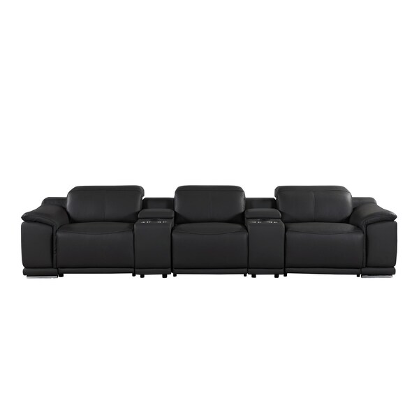 Homeroots 134" Black Italian Leather Reclining Metal USB Sofa 720293 - main