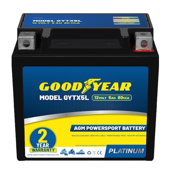 Goodyear GYTX5L - 12 Volt 5 AH, 80 CCA, Rechargeable High-Performance, SLA - AGM Battery GY4140756 - main