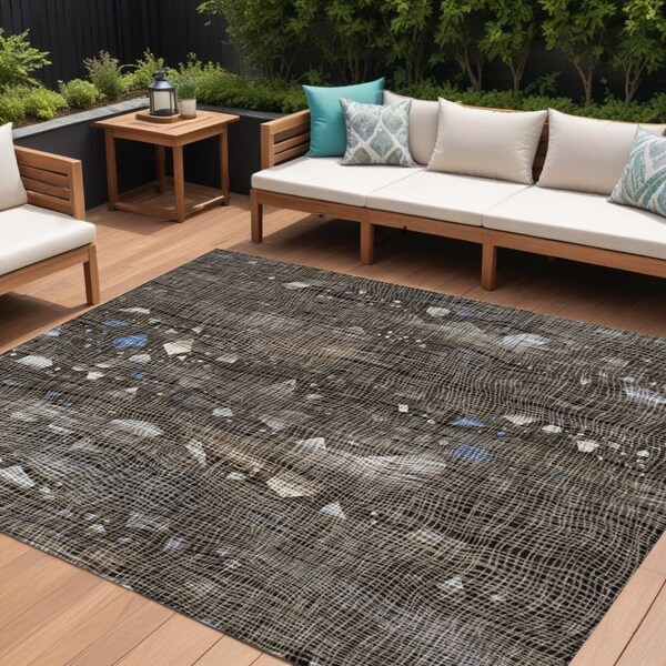 Homeroots 9' X 12' Chocolate And Beige Abstract Washable Indoor Outdoor Area Rug 631171 - main