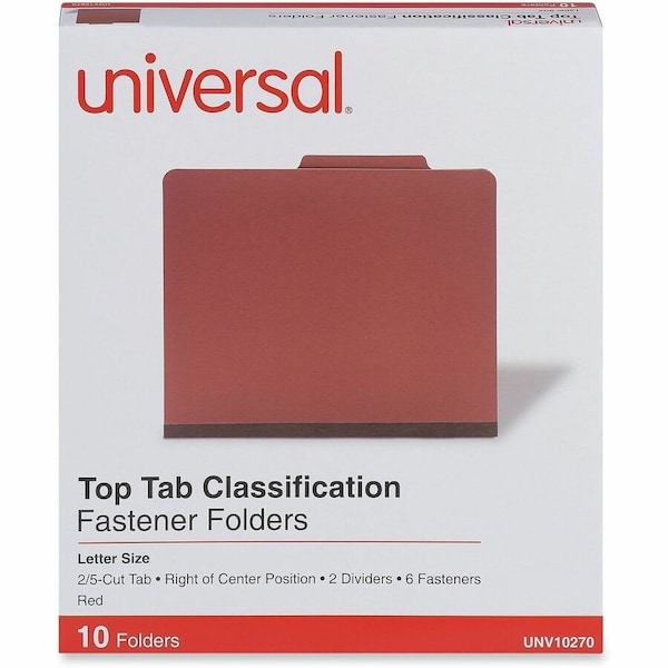 Universal Pressboard Classification Folder, Letter, Six-Section, Red, 10/Box 10270 - main