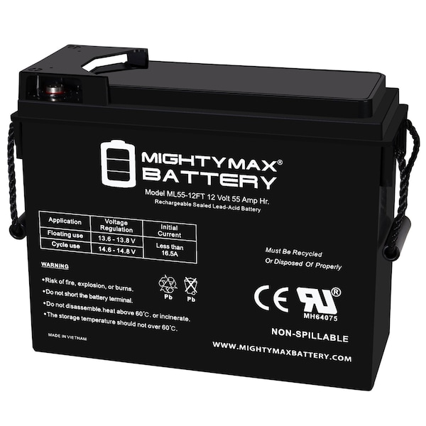 Mighty Max Battery ML55-12FT - 12 Volt 55 AH, Front Terminal, Rechargeable SLA AGM Battery MAX4134107 - main