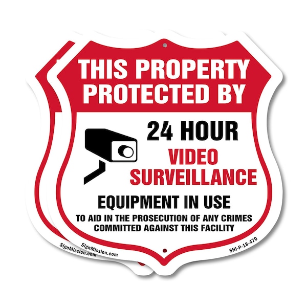 Signmission Video Surveillance Shield Sign This Prop, 18 inch X 18 inch, Plastic Sign, 2PK SHI-P-2PACK-18-470 - main
