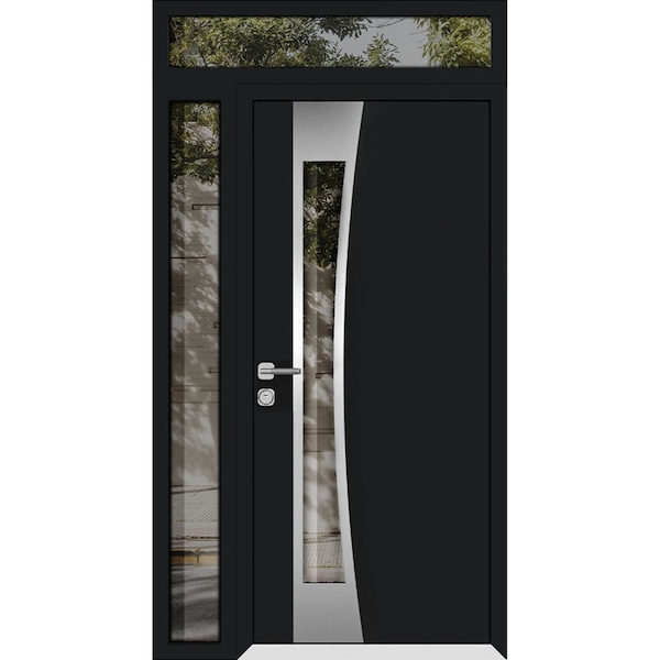 Vdomdoors Aluminum Door Cynex 6116 Black Entry Steel Metal Modern Painted W36+16xH80+14 Right Inswing CYNEX6116EXD-BLK-W36+16xH80+14-RH-I - main