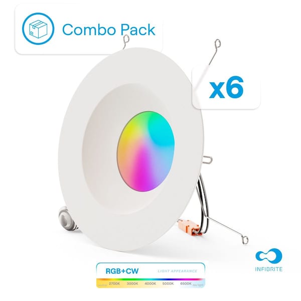 Infibrite 6 In. WiFi Smart 12W 1100LM Thin Recessed Retrofit LED Light/Google, Wet Rated, 6PK IB-006-1-12W-WH-6PK - main