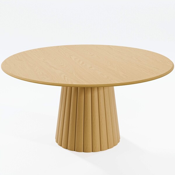 Homeroots 60" Brown Solid Wood Pedestal Base Round Top Dining Table 721017 - main