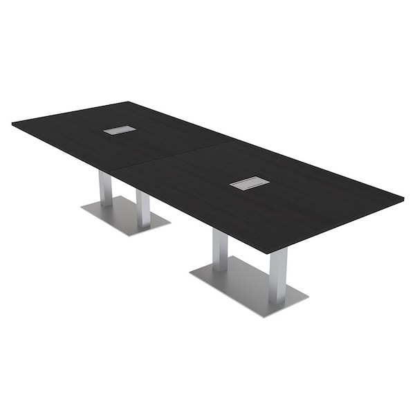 Skutchi Designs Rectangle Conference Table With Power Unit, 48 in W, 144 in L, Black HAR-REC-48X144-DOU-U999ST19-ESIL - main
