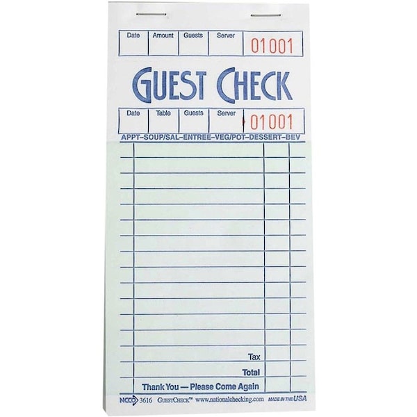National Checking Company 1 Part 16 Line Green Guest Checks, PK5000 G3616 - main