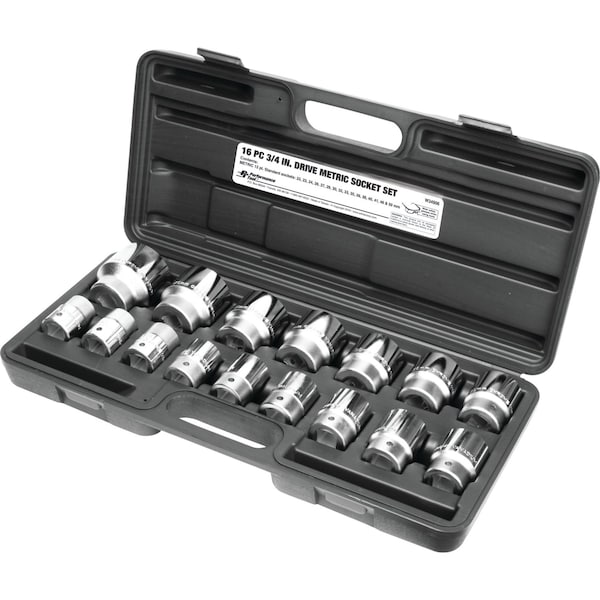 Performance Tool 16 pc. 3/4" Dr. Socket Set, Metric, 12pt, Chrome Vanadium, Storage Case W34906 - main