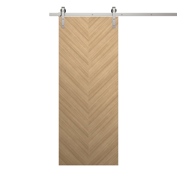 Sartodoors Modern Barn Door 36 x 84 inches, Ego 5005 Natural Oak, 6.6FT Silver Rail Track Heavy Hardware Set EGO5005BD-S-SNA-3684 - main