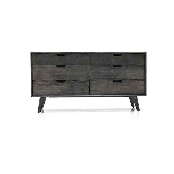Homeroots 61" Gray Solid Wood Six Drawer Double Dresser 518626 - main