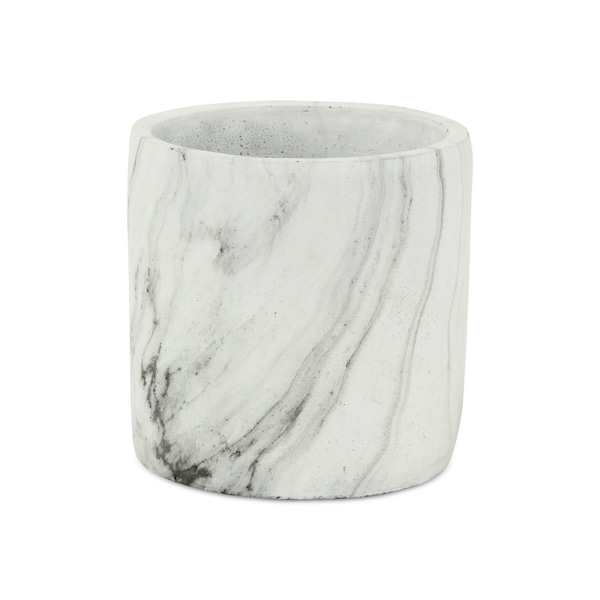 Homeroots 6in White and Gray Marbleized Ceramic Indoor Outdoor Round Pot Planter 487427 - main