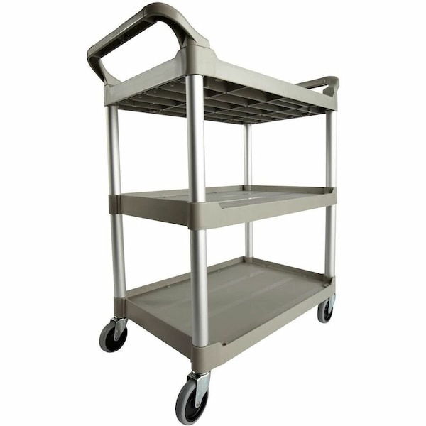 Rubbermaid Commercial Dual-Handle Utility Cart with Lipped Plastic Shelves, Plastic, 200 lb Load Capacity, 3 Shelves FG342488PLAT - main