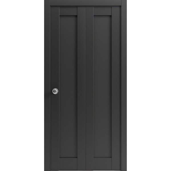 Sartodoors Sliding Closet Bi-fold Doors Black Solid Core Modern Interior QUADRO4111BF-BLK-56 x 80 (2* 28x80) - main