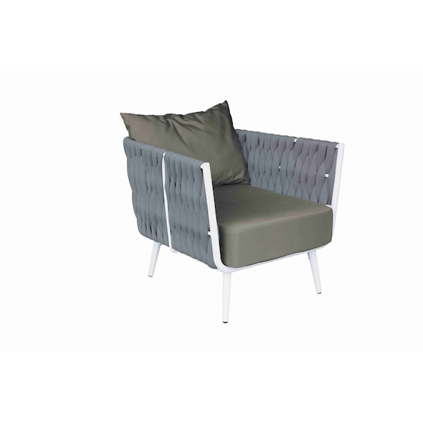 Bfm Seating Cayman Armchair - Medium Gray flat rope, White powder coat aluminum, ganging bracket PHPAGRWH-54048 - main