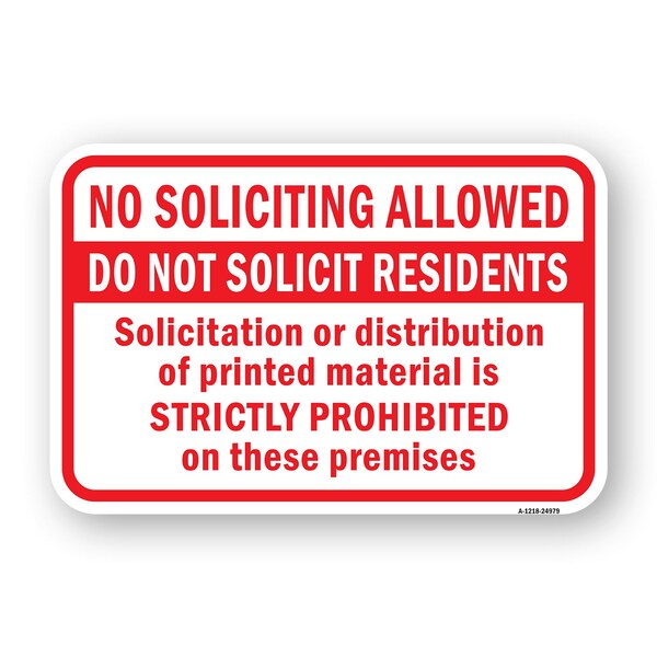 Signmission No Soliciting Allowed Do Not Solicit Residents Sol Aluminum, 18" H, A-1824-24979 A-1824-24979 - main