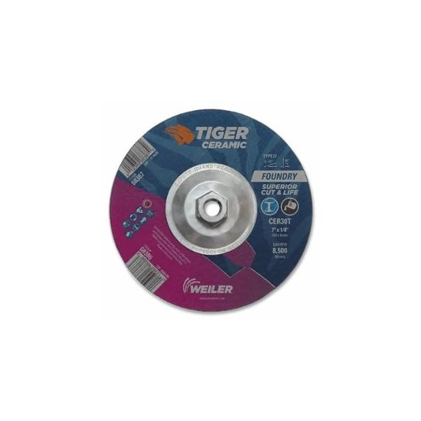 Weiler Tiger Grinding Wheel, Combo, 7 in dia x 1/8 in Thick x 5/8 in-11 Arbor, 30 Grit, Ceramic, 10PK 804-68387 - main