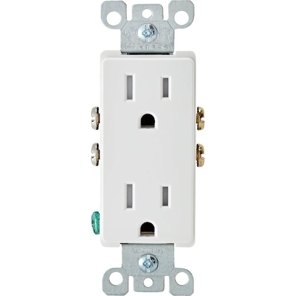 Leviton Decora 15A White Tamper Resistant 5-15R Duplex Outlet S02-T5325-00W - main