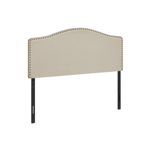 Homeroots Beige Linen Blend Upholstered Arched Full Headboard With Nail Head Trim 490190 - main